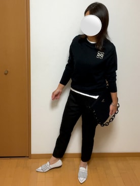 「UNIQLO（ユニクロ）のアイテム（スラックス、ブラック系）」を使った、HIROさん（レディース・161cm）の秋コーディネート