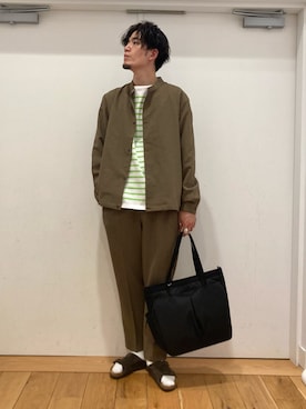 「バスクシャツ」｜「アイテム（ブルゾン）」を使った、やまChanさん（メンズ・182cm）の春コーディネート