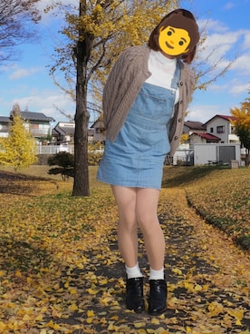 「ミニスカート」｜「アイテム（オールインワン・サロペット）」を使った、ヒロさん（レディース・179cm）の秋コーディネート