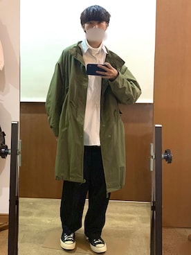 「シャツコーデ」｜「アイテム（モッズコート）」を使った、平莉川己夢(コム)さん（メンズ・172cm）の冬コーディネート