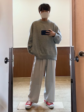 「H&M（エイチ・アンド・エム）のアイテム（ニット/セーター）」を使った、平莉川己夢(コム)さん（メンズ・172cm）の冬コーディネート