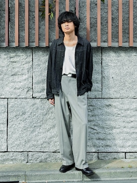 「LIDNM（リドム）のアイテム（ジャケット/アウター）」を使った、平莉川己夢(コム)さん（メンズ・172cm）の春コーディネート