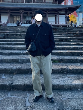 「URU（ウル）のアイテム（バッグ）」を使った、naruse さん（メンズ・183cm）の秋コーディネート