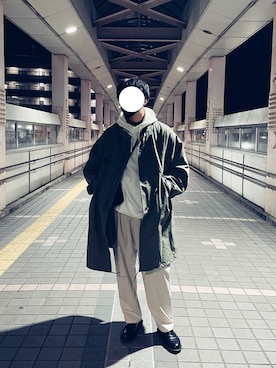 「巾着バッグ」｜「アイテム（モッズコート）」を使った、naruse さん（メンズ・183cm）の冬コーディネート