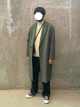 「巾着バッグ」｜「アイテム（チェスターコート）」を使った、naruse さん（メンズ・183cm）の冬コーディネート