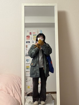 「WOOLRICH（ウールリッチ）のアイテム」を使った、はんみさん（レディース・157cm）の冬コーディネート