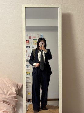 「アイテム（ネクタイ）」を使った、はんみさん（レディース・157cm）の冬コーディネート