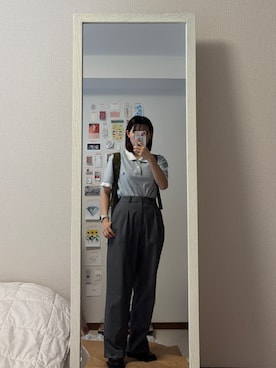 「アイテム（ポロシャツ）」を使った、はんみさん（レディース・157cm）の秋コーディネート