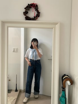 「UNIQLO（ユニクロ）のクロップドクルーネックＴ（半袖）（Tシャツ/カットソー）」を使った、はんみさん（レディース・157cm）の夏コーディネート