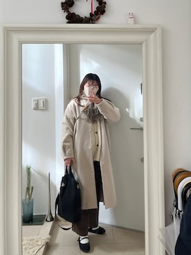 「アイテム（ノーカラーコート）」を使った、みたんさん（レディース・157cm）の冬コーディネート