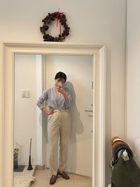 「BURBERRY（バーバリー）のアイテム（ローファー）」を使った、はんみさん（レディース・157cm）の夏コーディネート