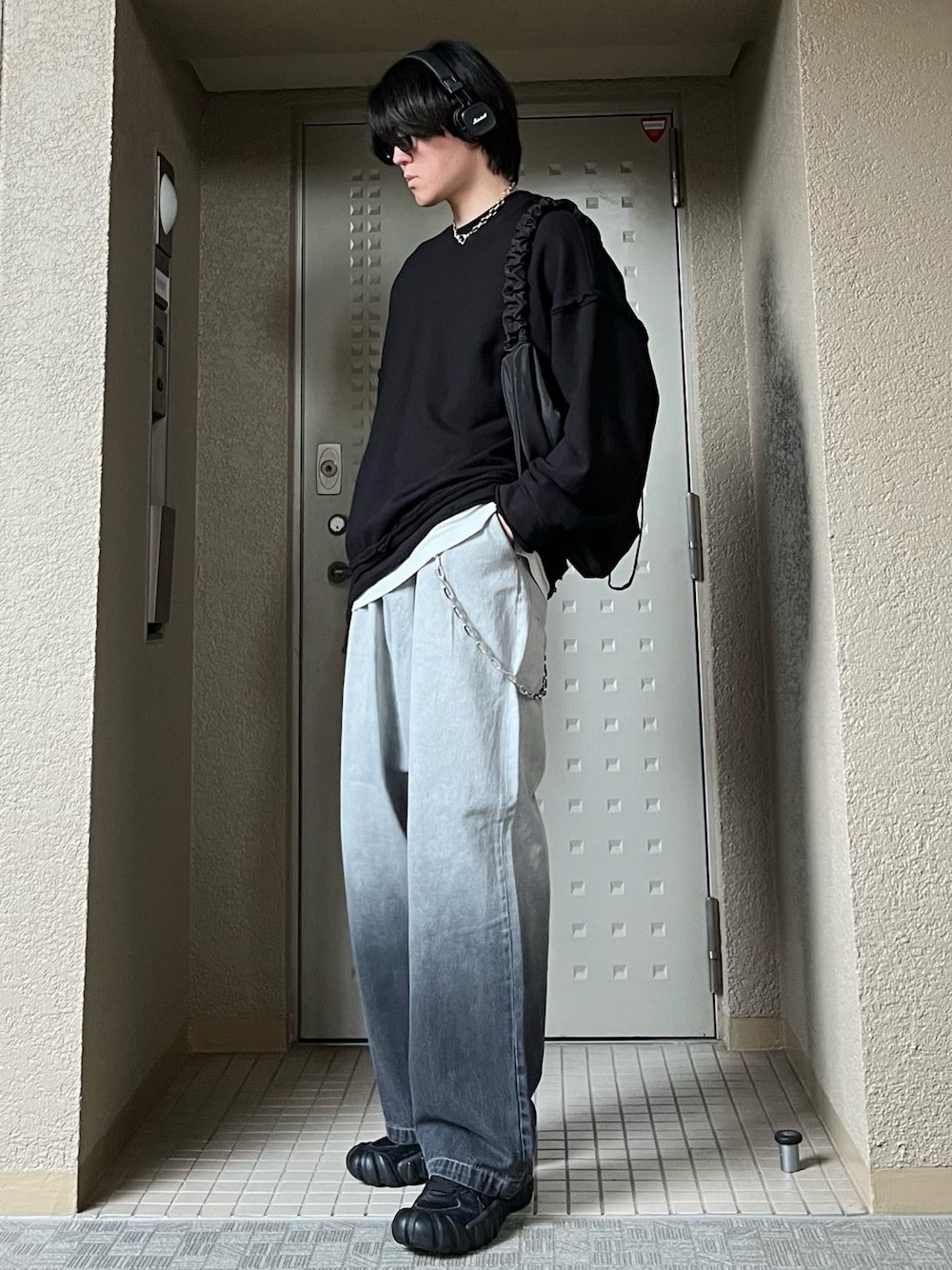 【SCENERITY】Slim Straight Denim Pants Purple Brand P002 Mid Rise Slim Jeans - Grey Granite Paint