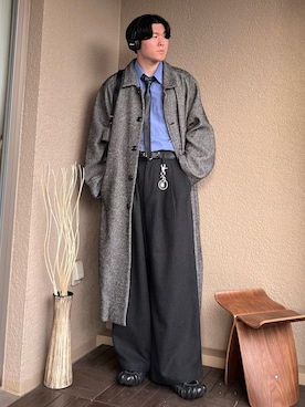 「アイテム（ステンカラーコート）」を使った、takumaさん（メンズ・180cm・20代）の冬コーディネート