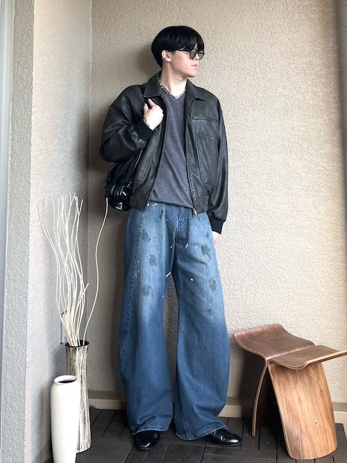 push push デニム Mサイズ Baggy silhouette curve denim / バギーシルエットカーブデニム