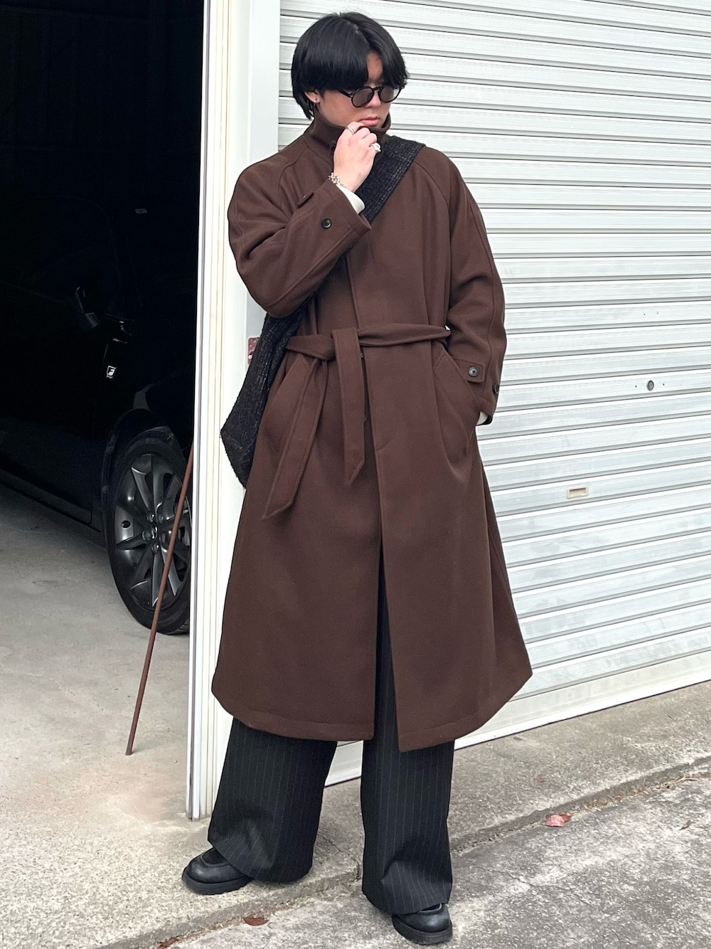 VELNUS ブラック 2way メルトンコート VELNUS】Beautiful silhouette 2way melton oversten collar