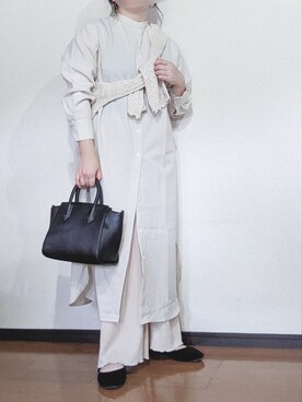 「たすき掛け」｜「アイテム（シャツワンピース）」を使った、さやかさん（レディース・153cm）の秋コーディネート
