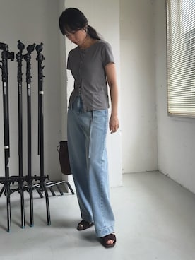 「SENSE OF PLACE by URBAN RESEARCH（センスオブプレイスバイアーバンリサーチ）の『別注』Healthknit×SENSE OF PLACE セットカーディガン（Cardigans、グレー系）」を使った、harunaさん（レディース・164cm）の春コーディネート