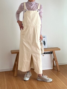 「アイテム（ジャンパースカート、ホワイト系）」を使った、hironさん（レディース・157cm）の秋コーディネート