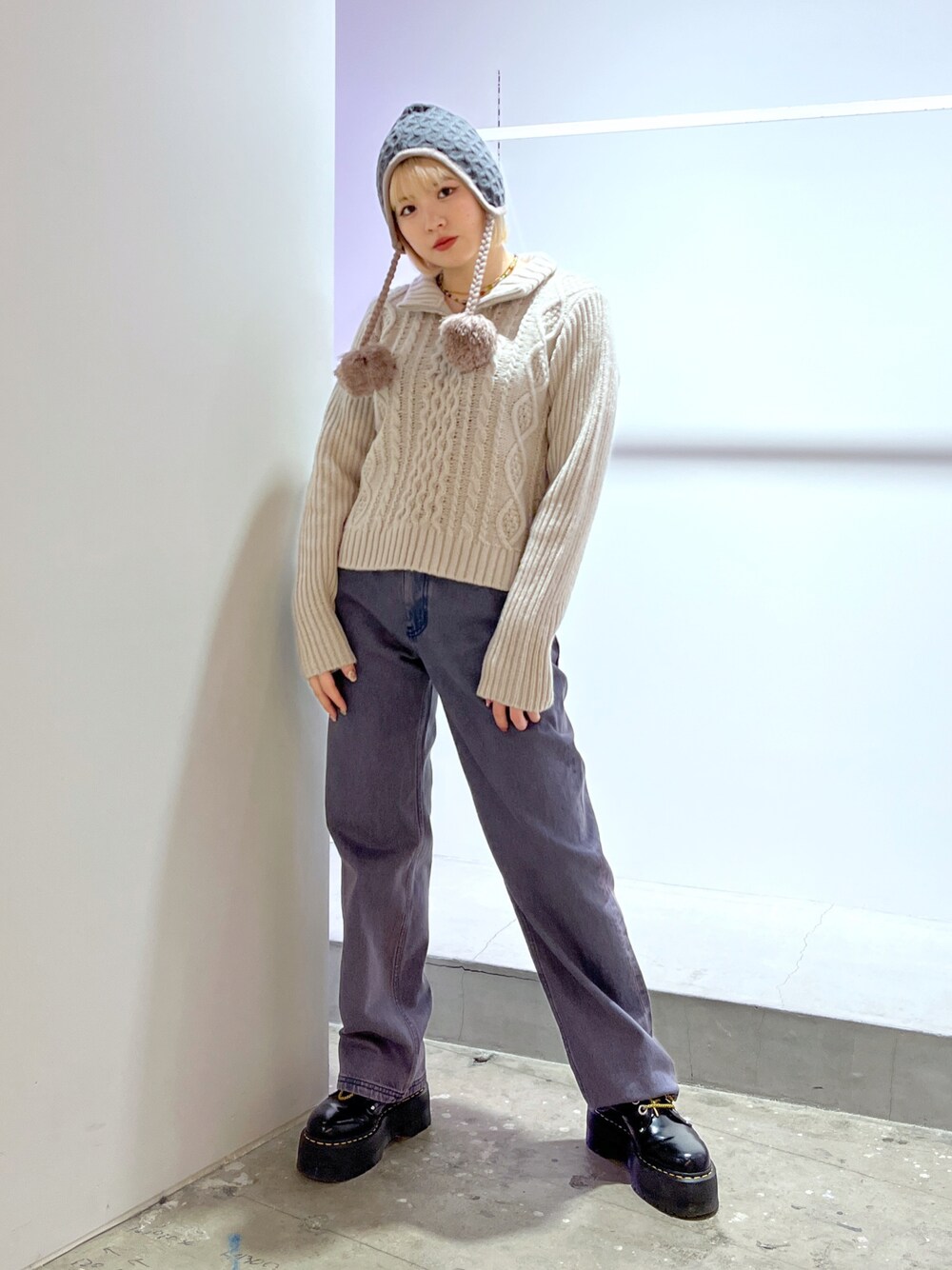 X-girl（エックスガール）の「EAR FLAP KNIT CAP（ニットキャップ