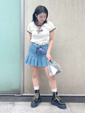 「アイテム（エコバッグ/サブバッグ、パープル系）」を使った、佐藤 舞花さん（レディース・161cm）の夏コーディネート