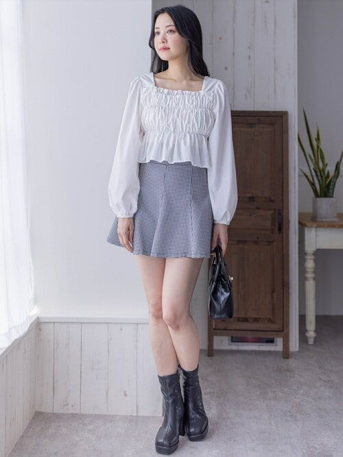 こつぶページ セール】スクエアネックシャーリングブラウス（シャツ/ブラウス