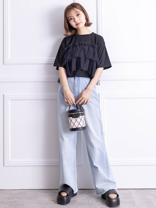 TELOPLAN ダークグレー クロップド丈 半袖シャツ セール】フォトプリントクロップド丈Tee / 半袖Teeシャツ（T