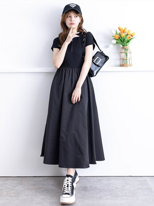 clear ワンピース 布帛切替ハーフジップノースリーブワンピース「大人