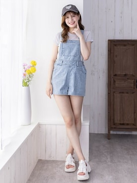 「クロップドトップス」｜「アイテム（サロペット/オーバーオール）」を使った、clear(クリア)さん（レディース・161cm）の夏コーディネート