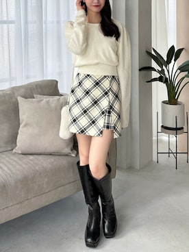 「ミニスカート」｜「アイテム（ハンチング/ベレー帽）」を使った、clear(クリア)さん（レディース・153cm）の冬コーディネート
