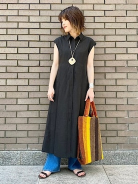 デニムパンツを使った リネンワンピース の人気ファッションコーディネート Wear