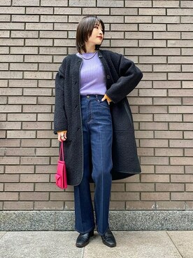 「SHIPS for women」｜「アイテム（ノーカラーコート）」を使った、西平さん（レディース・160cm）の秋コーディネート