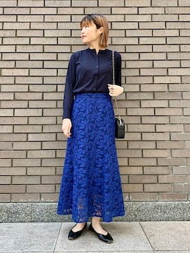 「アイテム（カーディガン/ボレロ、ブルー系）」を使った、西平さん（レディース・160cm）の春コーディネート