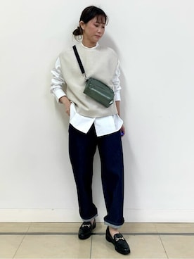 「human woman（ヒューマンウーマン）のスタンドカラーシャツブラウス（シャツ/ブラウス）」を使った、numataさん（レディース・158cm）の冬コーディネート