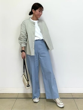 「ブルー」｜「アイテム（スウェット）」を使った、numataさん（レディース・158cm）の春コーディネート