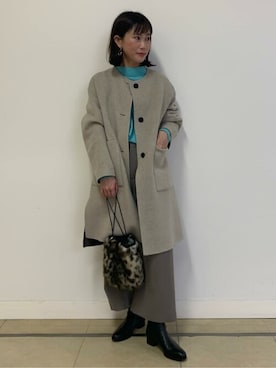「アイテム（ノーカラーコート、ベージュ系）」を使った、numataさん（レディース・158cm）の秋コーディネート
