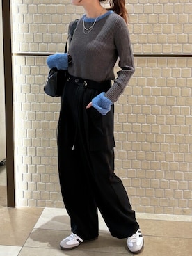 「ISOOK（アイスー）のアイテム（スラックス）」を使った、ISOOKさん（レディース・152cm）の冬コーディネート