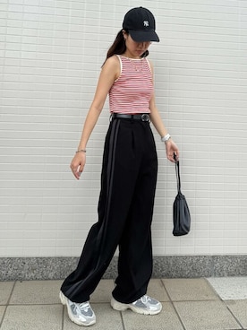 「アイテム（タンクトップ）」を使った、ISOOKさん（レディース・160cm）の夏コーディネート