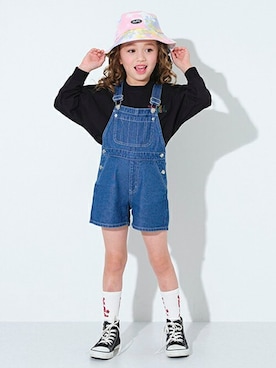 「x-girl stages」｜「アイテム（サロペット/オーバーオール）」を使った、X-girl STAGES・XLARGE KIDSさん（キッズ・116cm）の春コーディネート