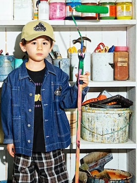 「アイテム（デニムジャケット）」を使った、X-girl STAGES・XLARGE KIDSさん（キッズ・108cm）の春コーディネート