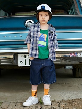 「アイテム（シャツ/ブラウス、ブラック系）」を使った、X-girl STAGES・XLARGE KIDSさん（キッズ・113cm）の春コーディネート
