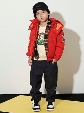 「アイテム（ダウンジャケット/コート、レッド系）」を使った、X-girl STAGES・XLARGE KIDSさん（キッズ・120cm）の秋コーディネート