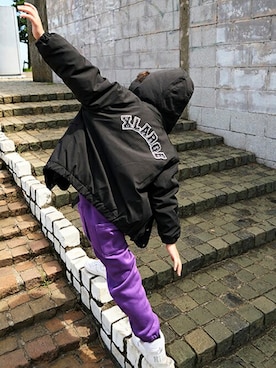 「アメカジスタイル」｜「アイテム（ブルゾン）」を使った、X-girl STAGES・XLARGE KIDSさん（キッズ・113cm）の冬コーディネート
