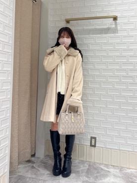 「アイテム（その他アウター、ピンク系）」を使った、マジェスティックレゴン名古屋近鉄店スタッフさん（レディース・155cm）の冬コーディネート