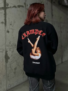 「EXAMPLE（エグザンプル）のアイテム（スウェット）」を使った、MFC STORE 大阪さん（レディース・160cm）の冬コーディネート