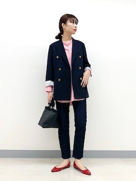 「アイテム（その他アウター、ブルー系）」を使った、上田さん（レディース・173cm）の冬コーディネート