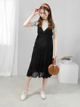 「アイテム（カチューシャ、イエロー系）」を使った、miniaさん（レディース・158cm）の春コーディネート