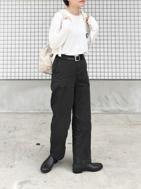 「アイテム（レインシューズ、ブラウン系）」を使った、miniaさん（レディース・158cm）の夏コーディネート