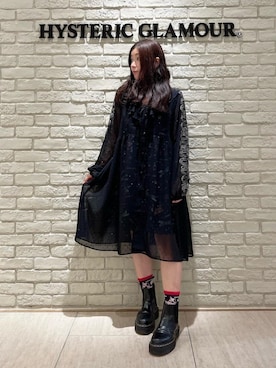 「HYSTERIC GLAMOUR（ヒステリックグラマー）のROCK HAPPENING柄 ワンピース（ワンピース）」を使った、SUZUKIさん（レディース・150cm）の夏コーディネート