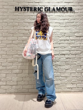 「HYSTERIC GLAMOUR（ヒステリックグラマー）のRESIZE加工 デニムストレートパンツ（デニムパンツ、ブルー系）」を使った、SUZUKIさん（レディース・150cm）の春コーディネート
