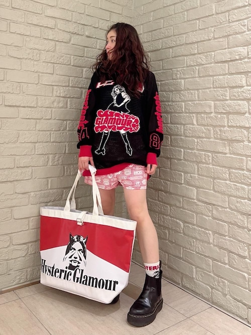 HYSTERIC GLAMOUR ヒステリックグラマー ヒスガール ニット 赤 HYSTERIC GLAMOUR ウールニット 前V グラフィック ヒスガール 【公式通販】